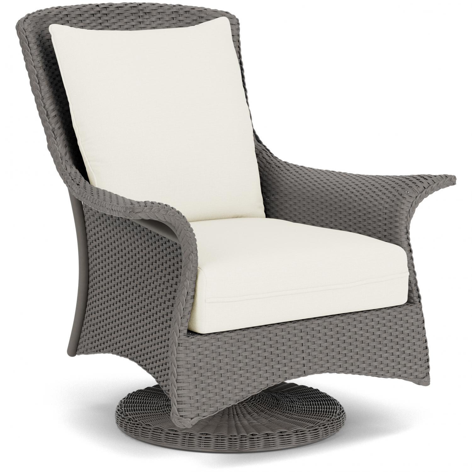 Lloyd Flanders Mandalay Swivel Rocker Lounge Chair in Pewter Finish with Sailcloth Salt fabric - Angled thumbnail