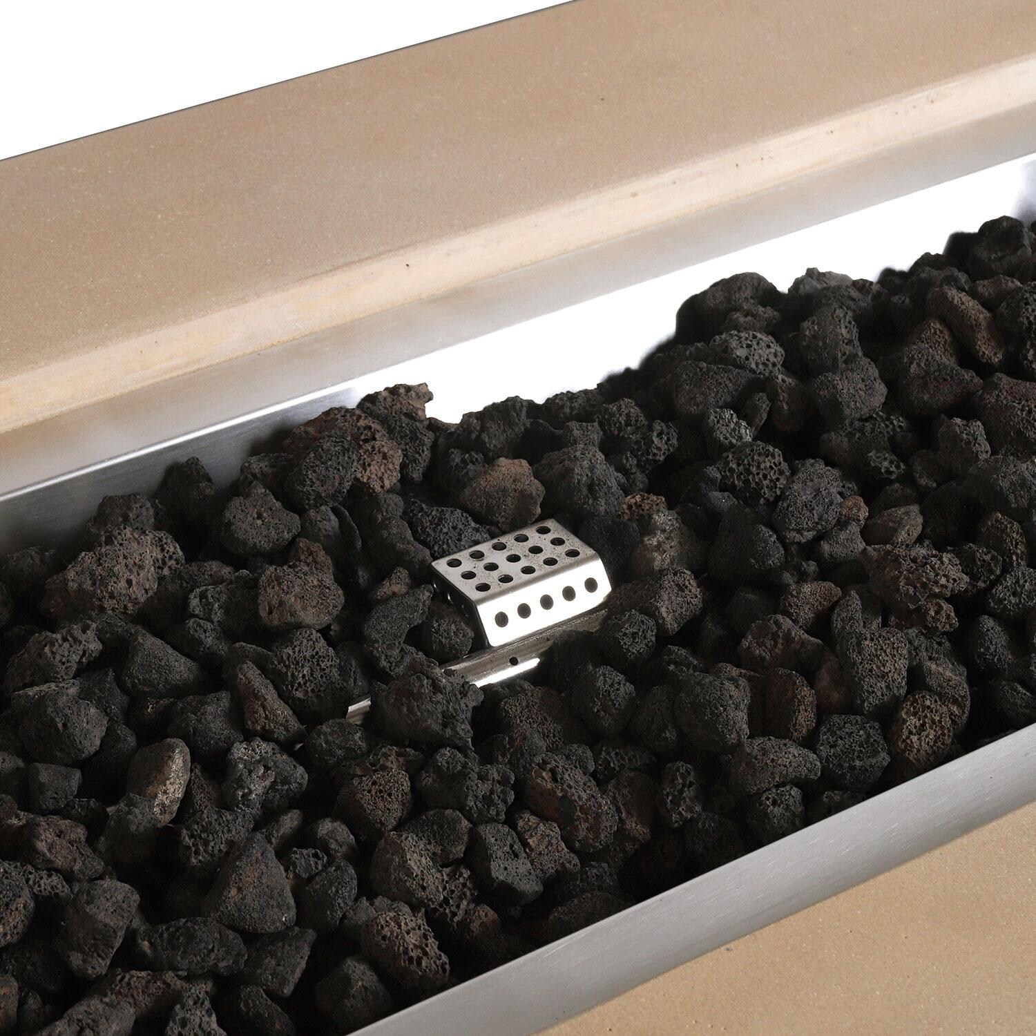 Glenwood 72-in Rectangular Concrete Natural Gas Fire Pit in Sand by Lakeview Outdoor Designs - Lava Rocks Insert - Detail thumbnail