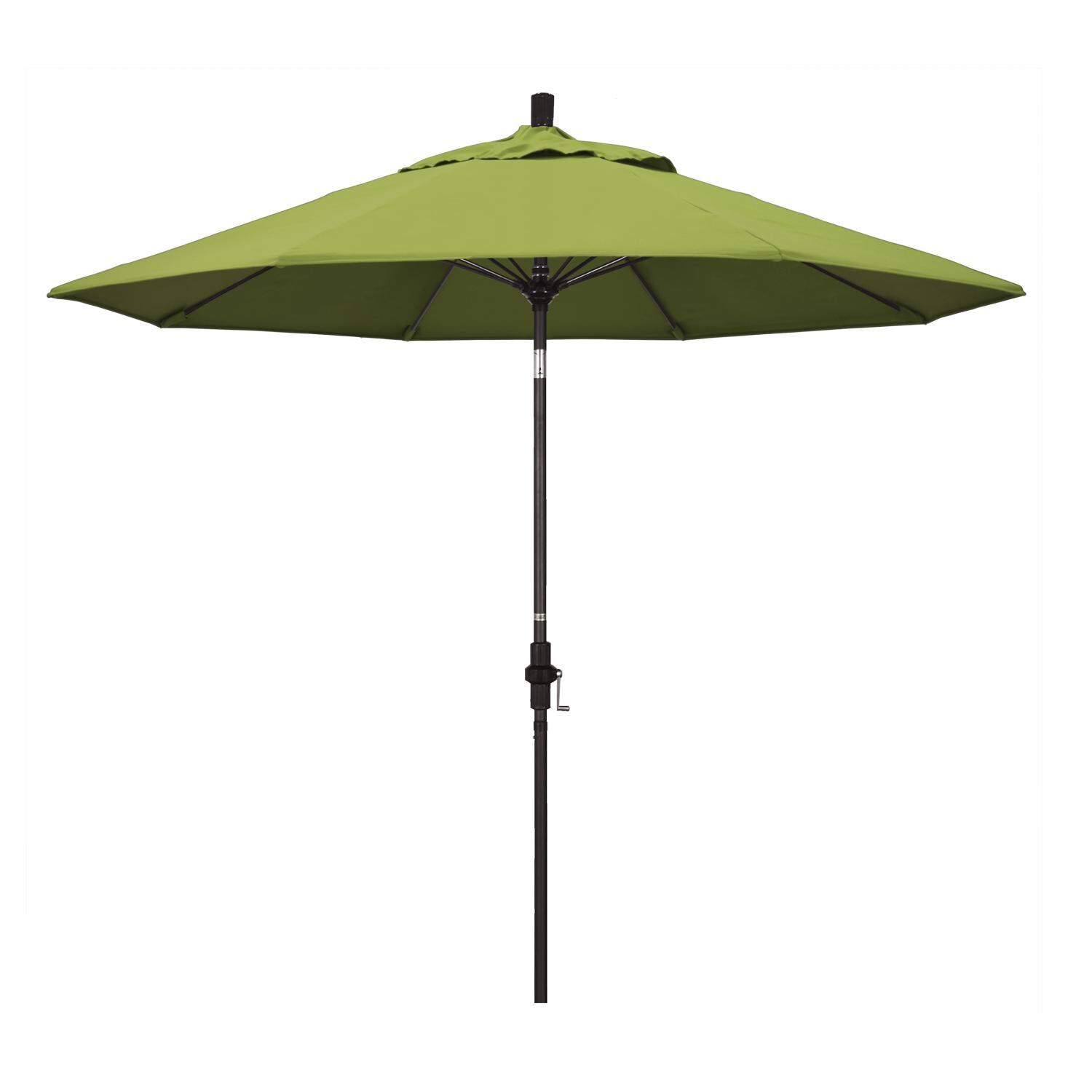 California Umbrella 9 Ft. Octagonal Aluminum Collar Tilt Patio Umbrella W/ Crank Lift & Fiberglass Ribs - Bronze Frame / Sunbrella Canvas Macaw Canopy