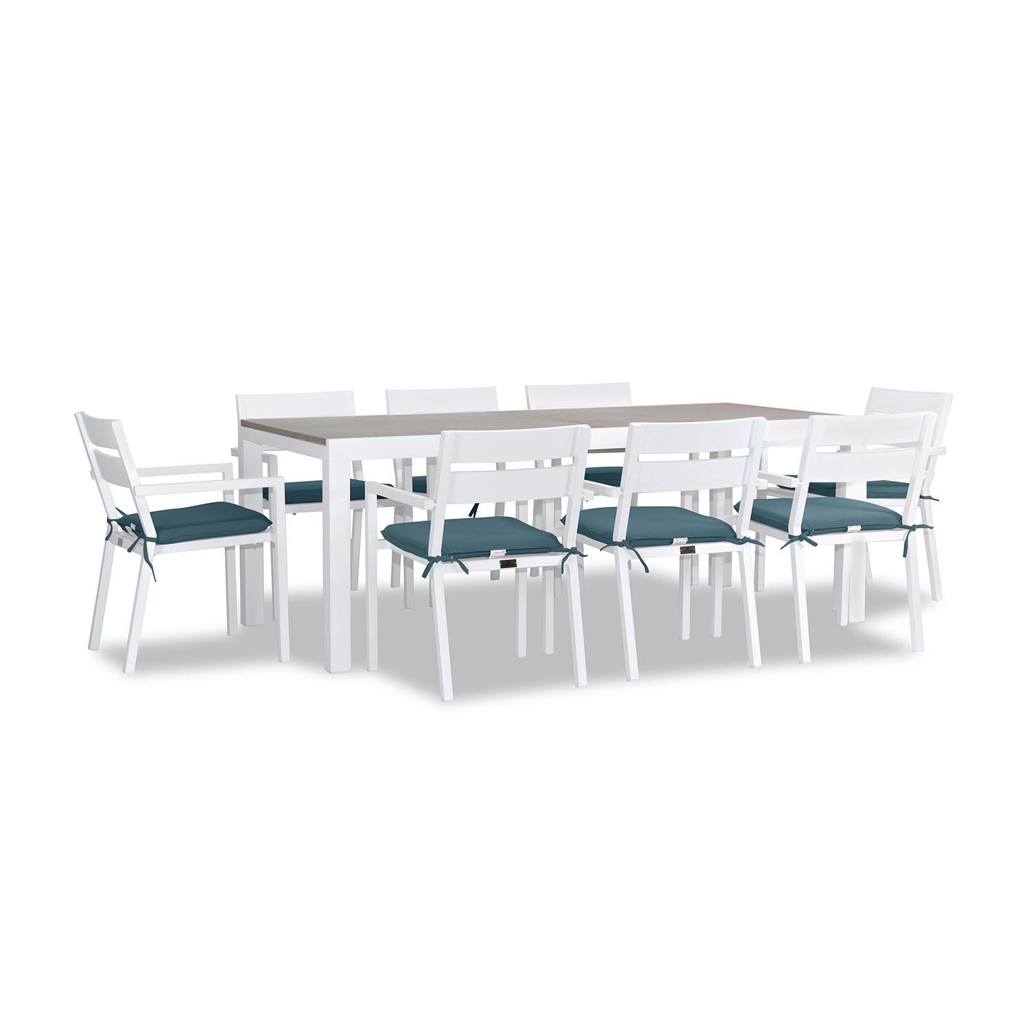Calm Bay 9 Pc Extendable Dining Set in White/Barnwood/Cast Lagoon by Lakeview - White Background 2 thumbnail