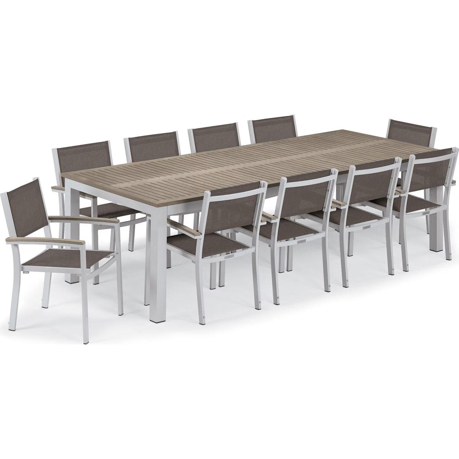 Travira 11 Pc Glass Fiber Reinforced Concrete Dining Set in Cocoa/Vintage/Flint By Oxford Garden - White Background thumbnail