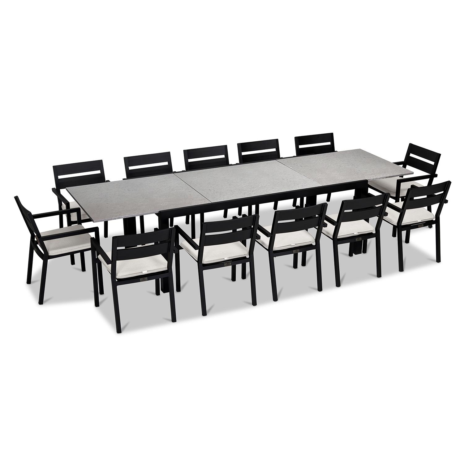 Calm Bay 13 Pc Extendable Aluminum Dining Set in Black/Concrete/Canvas Natural by Lakeview Outdoor Designs