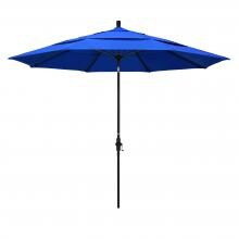 California Umbrella 11 Ft. Octagonal Aluminum Collar Tilt Patio Umbrella W/ Crank Lift & Fiberglass Ribs - Matted Black Frame / Sunbrella Canvas Pacific Blue Canopy
