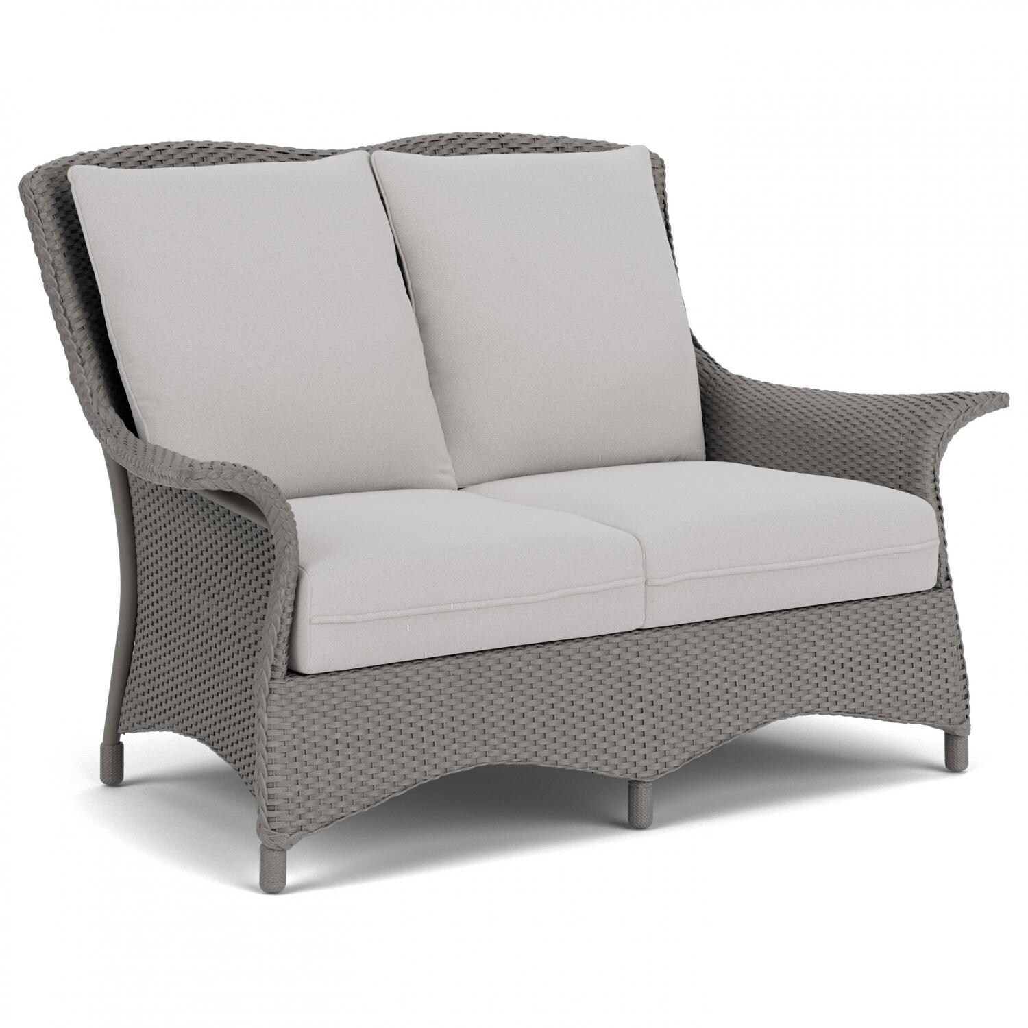 Lloyd Flanders Mandalay Loveseat in Pewter Finish with Tundra Dove fabric - Angled thumbnail