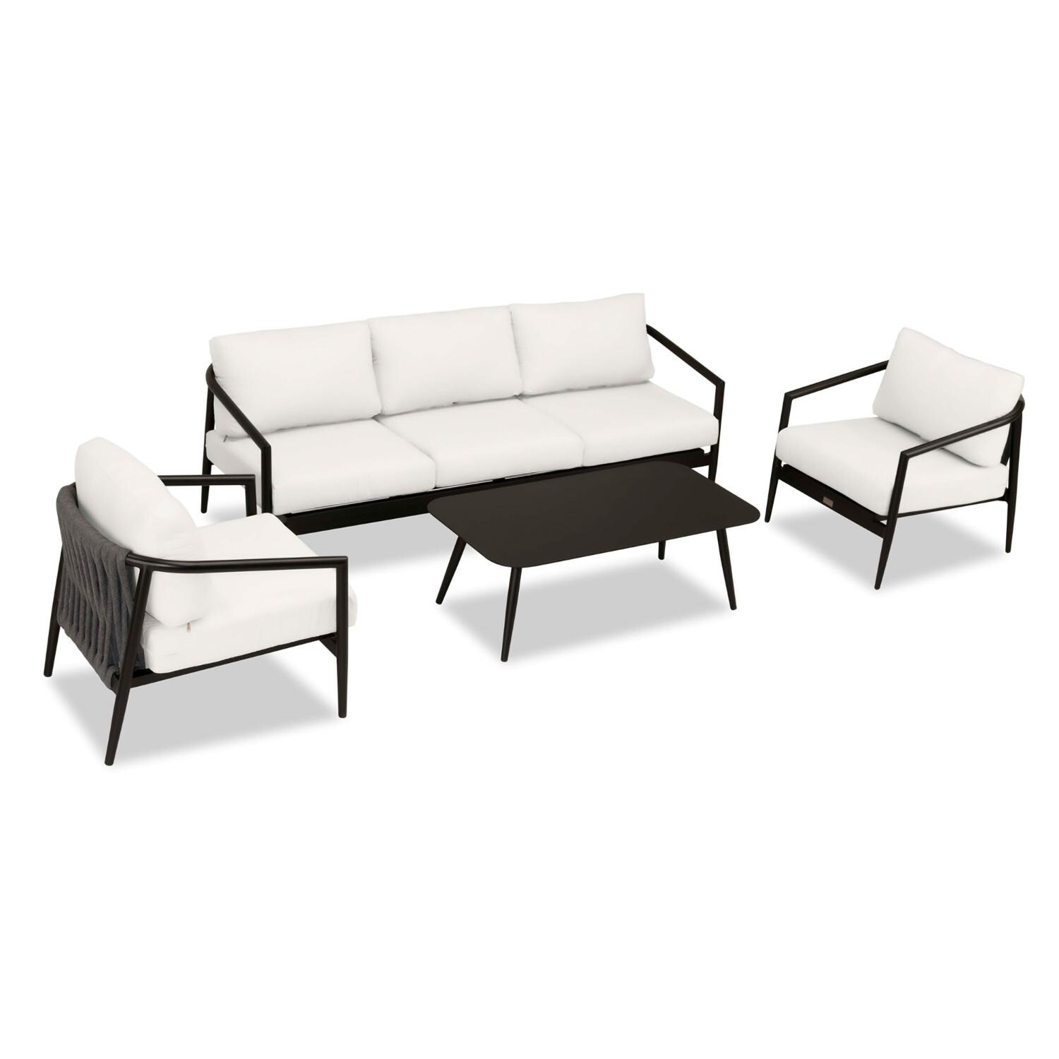 Lakeview Midnight Cove 4 Pc Aluminum Sofa Seating Set in Black/Carbon/Canvas Natural - Top - White Background thumbnail