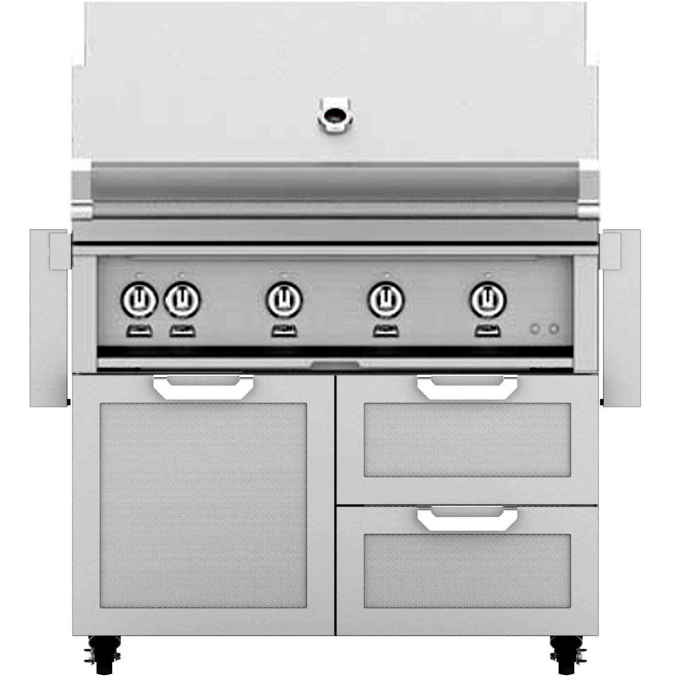 Hestan 42-Inch Freestanding Gas Grill With Rotisserie On Double Drawer And Door Tower Cart thumbnail