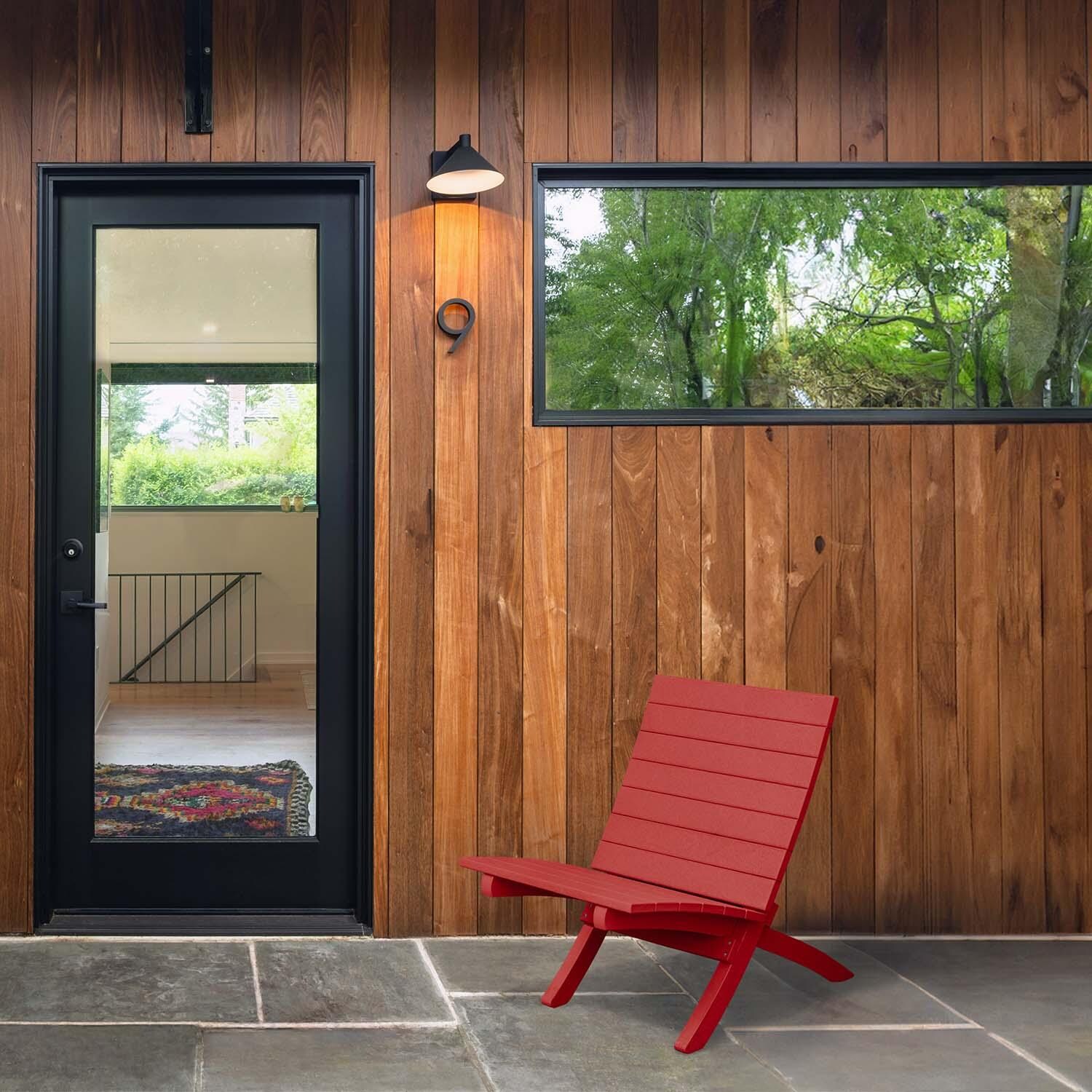 Hazel Cove Recycled Plastic Folding & Stacking Dining Side Chair in Boathouse Red by Lakeview Outdoor Designs - By Door - Lifestyle thumbnail