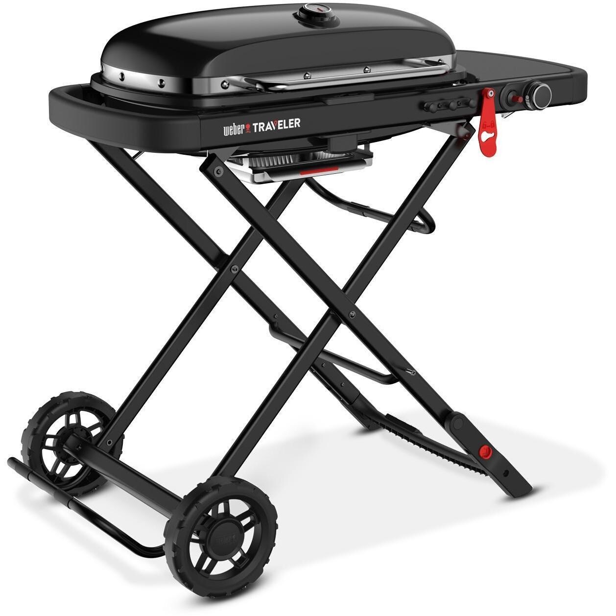 Weber Traveler 9013001 Portable Propane Gas Grill - Stealth Edition - Left-Side Angled View - White Background thumbnail