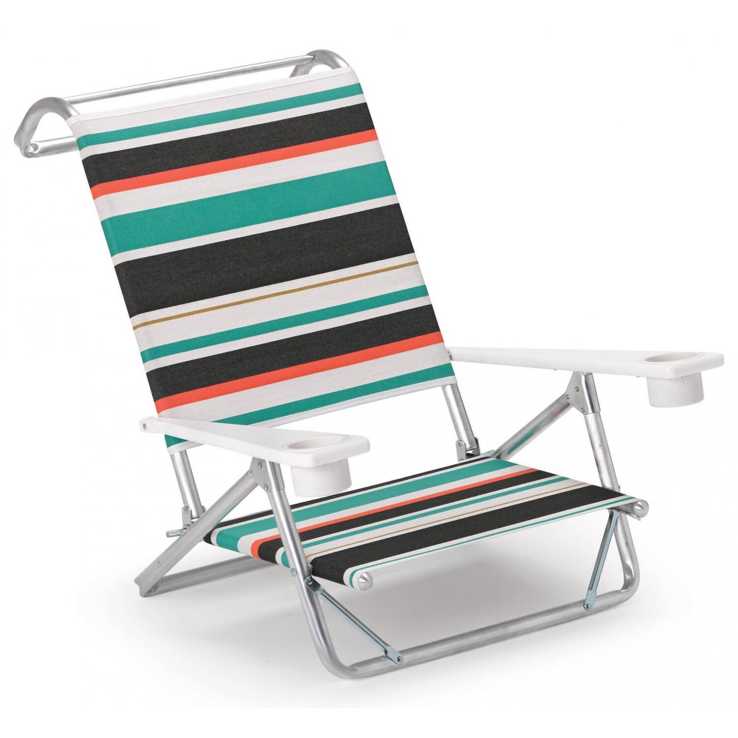 Original Mini-Sun Folding Aluminum Beach Chair With Cupholders By Telescope Casual - Vintage