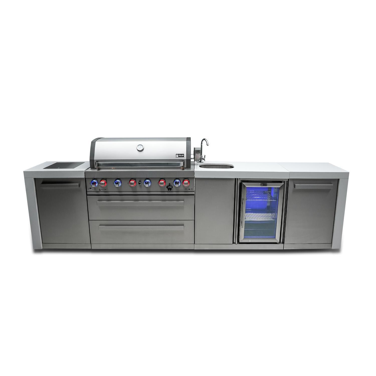 Mont Alpi Deluxe Series 11 Ft Propane Outdoor Kitchen Island w/ Side Burner & Beverage Center- MAi805-DBEV