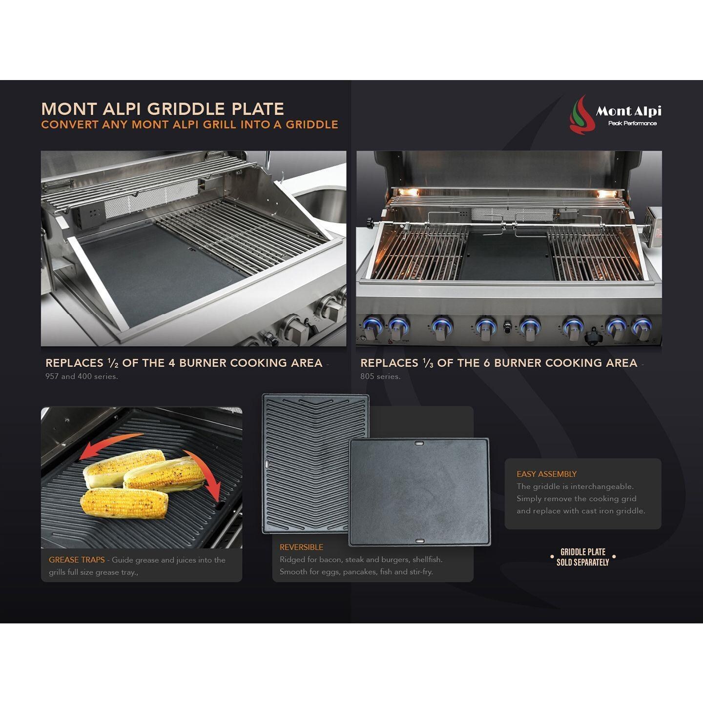 Mont Alpi - MAi400-D45 - Deluxe 45 Degree Propane Gas Island Grill W/ Infrared Side Burner & Rotisserie Kit - Griddle Plate (Sold Separately) - Detail