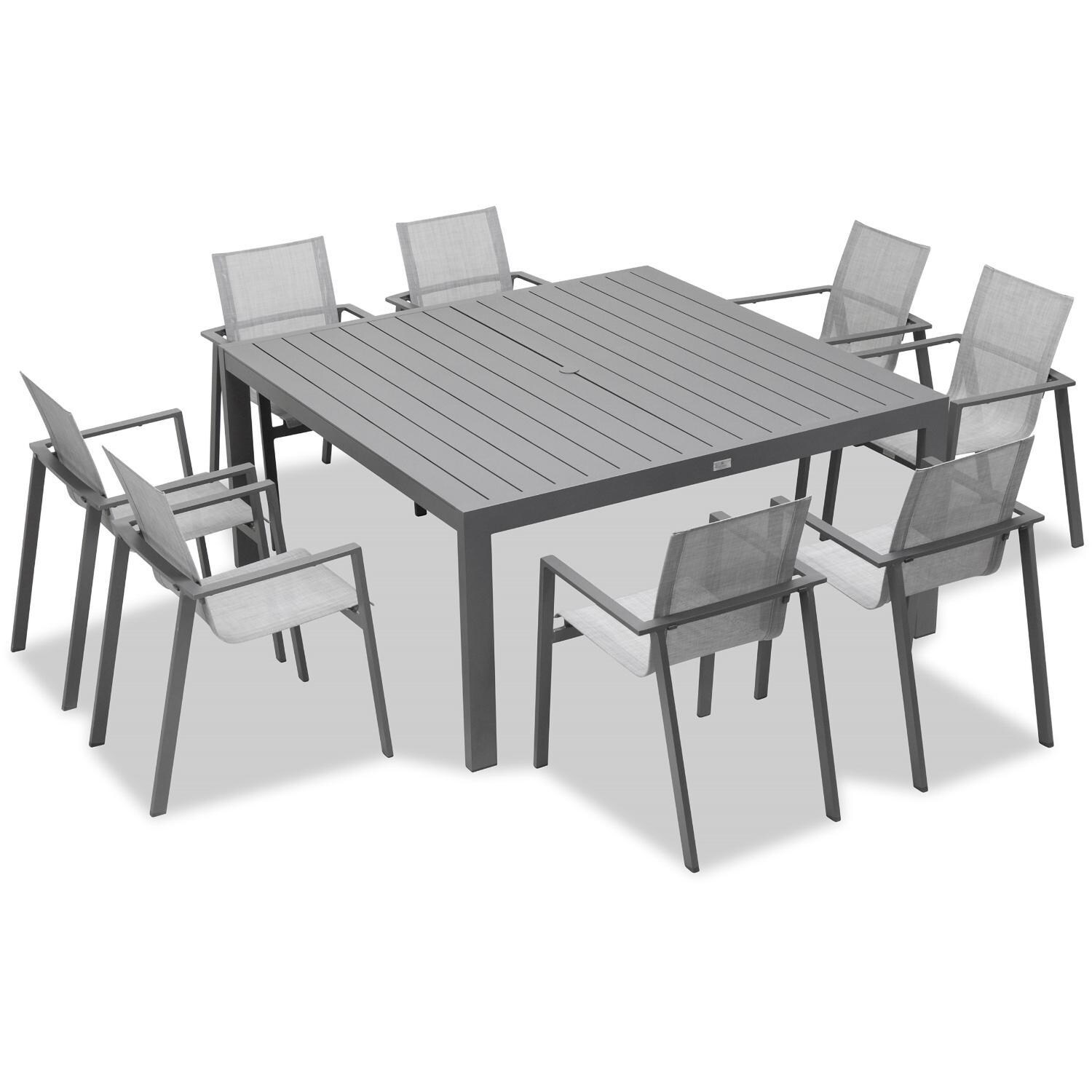 Spring Bay 8 Seat Square Dining Set in Slate - Angled View From Above - White Background thumbnail