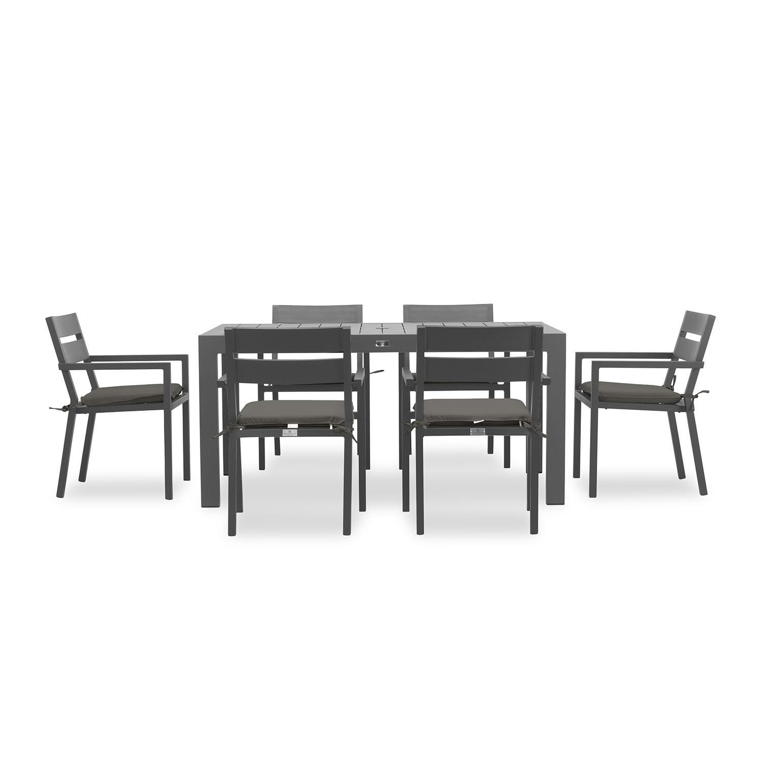 Lakeview Outdoor Designs Calm Bay Classic 7 Pc Rectangular Aluminum Dining Set in Slate/Canvas Charcoal by - CALM-SL-SET533-CC