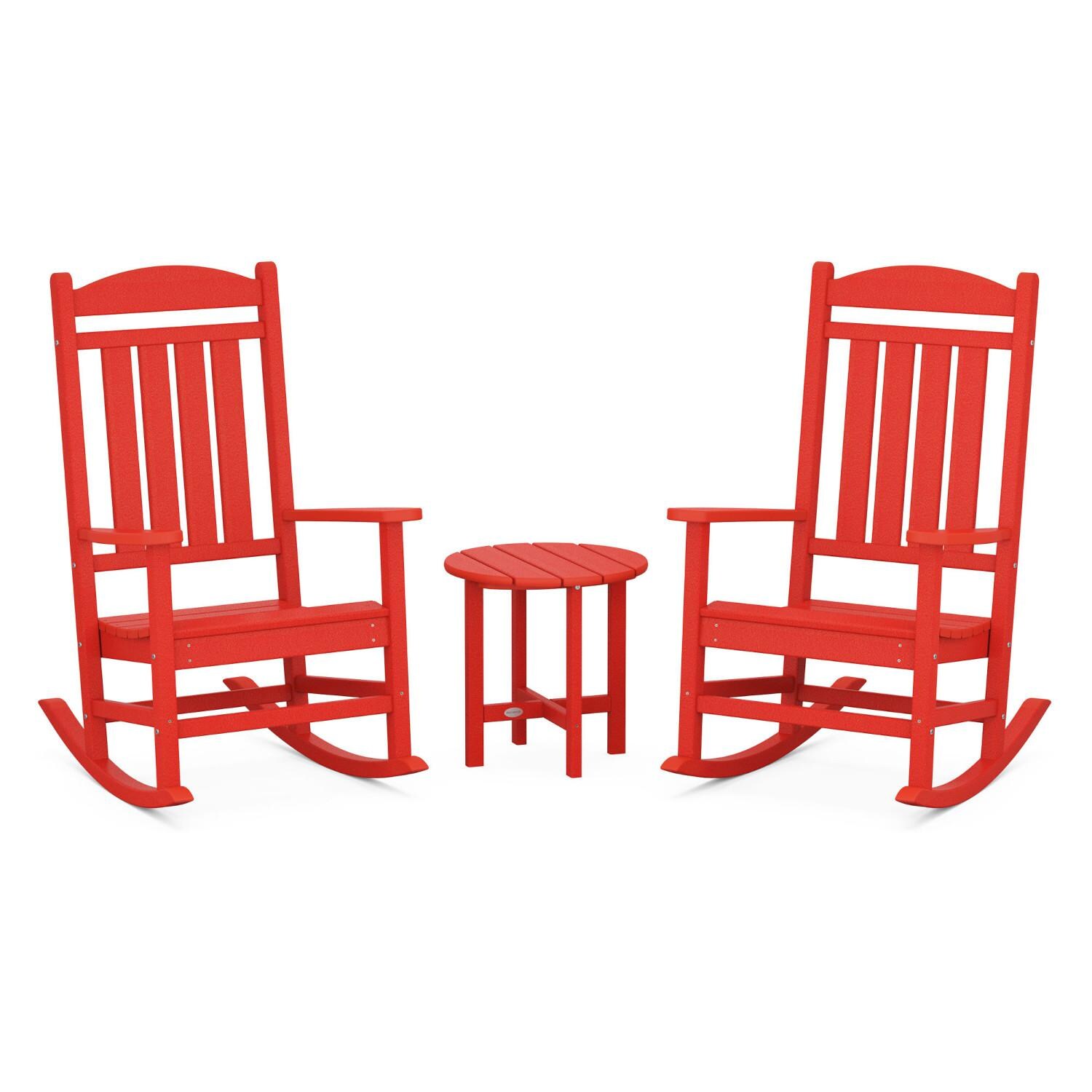 Presidential 3 Pc Recycled Plastic Rocker Set in Sunset Red by POLYWOOD