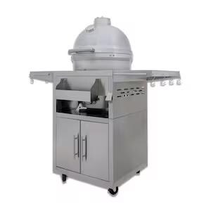 Blaze BLZ-20-KAMADO 20-Inch Cast Aluminum Kamado Grill on Stainless Steel Cart - Angled Closed - White Background thumbnail