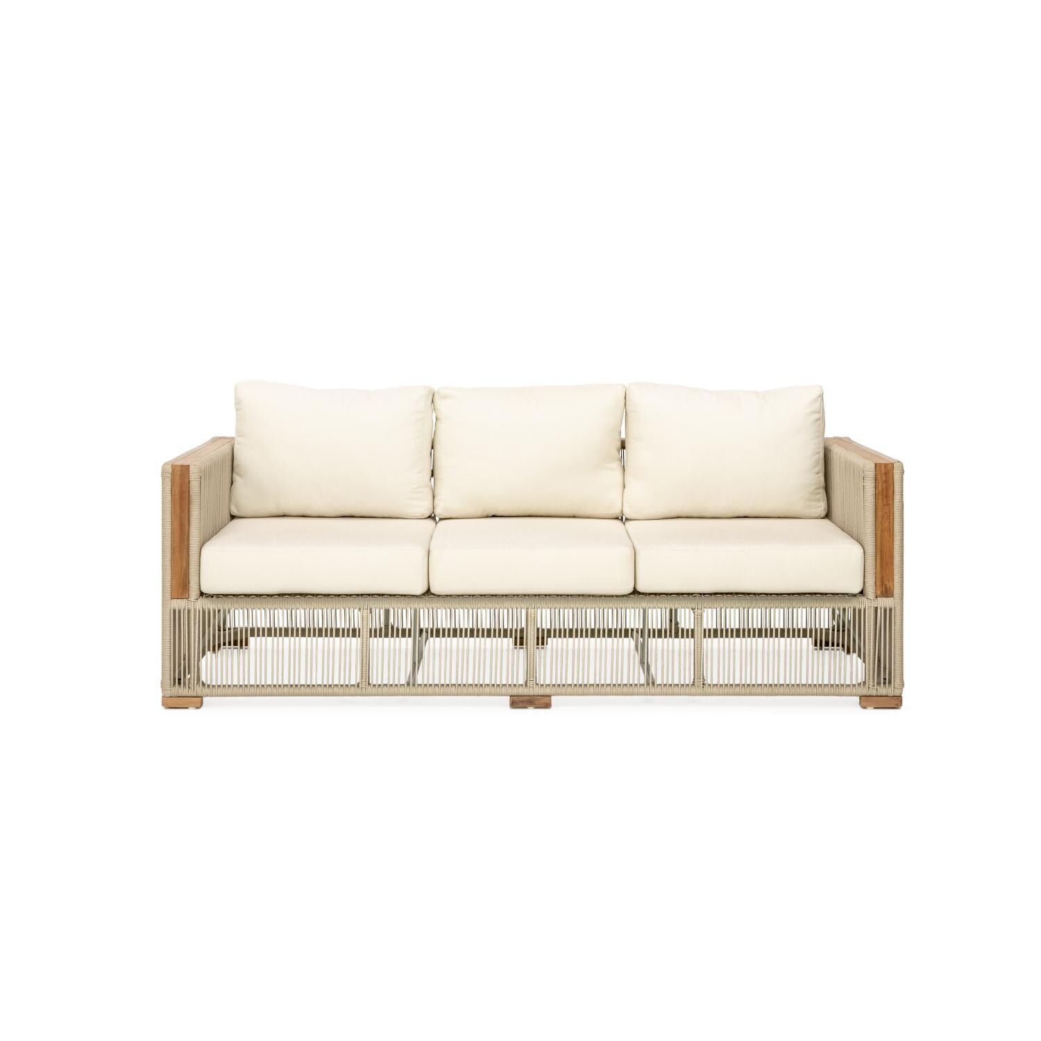 Teak + Table Breeze Olefin Rope & Teak Patio Sofa in Dune/Sand - White Background thumbnail