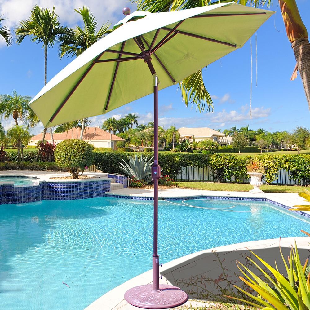 Galtech 7.5 Ft. Octagonal Patio Umbrella W/ Crank Lift - Lifestyle View - Shown In Antique Bronze Finish W/ Gingko Sunbrella Fabric (Umbrella Base Not Included) thumbnail