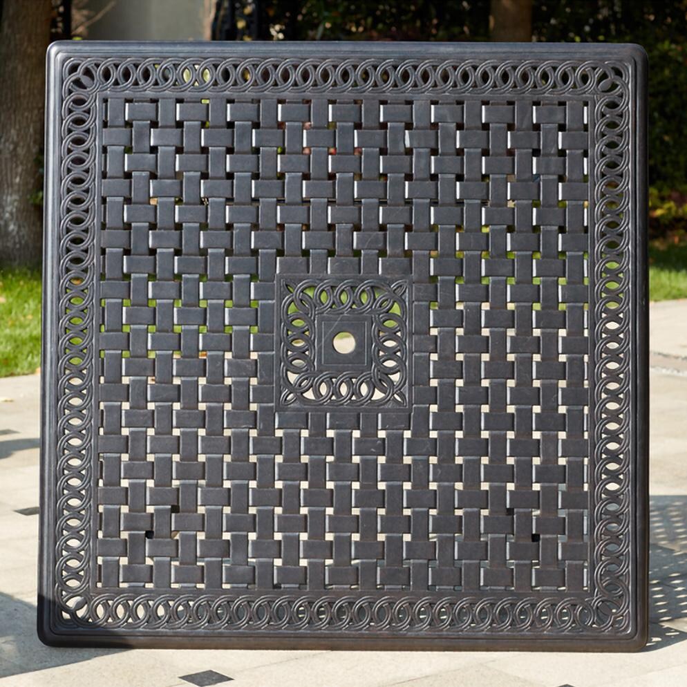 Darlee B/301110-9PCR-88W Monterey 9 Pc Cast Aluminum Dining Set w/ Rockers in Antique Bronze - Table Top - Detail thumbnail