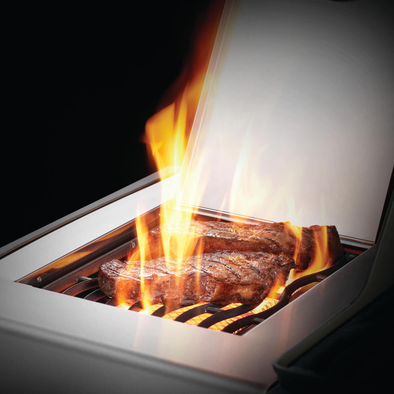 Napoleon RXT625SIBPSS-1 Rogue XT 625 SIB Propane Gas Grill with Infrared Side Burner - Stainless Steel - Searing Steak On The Sizzle Zone Side Burner thumbnail