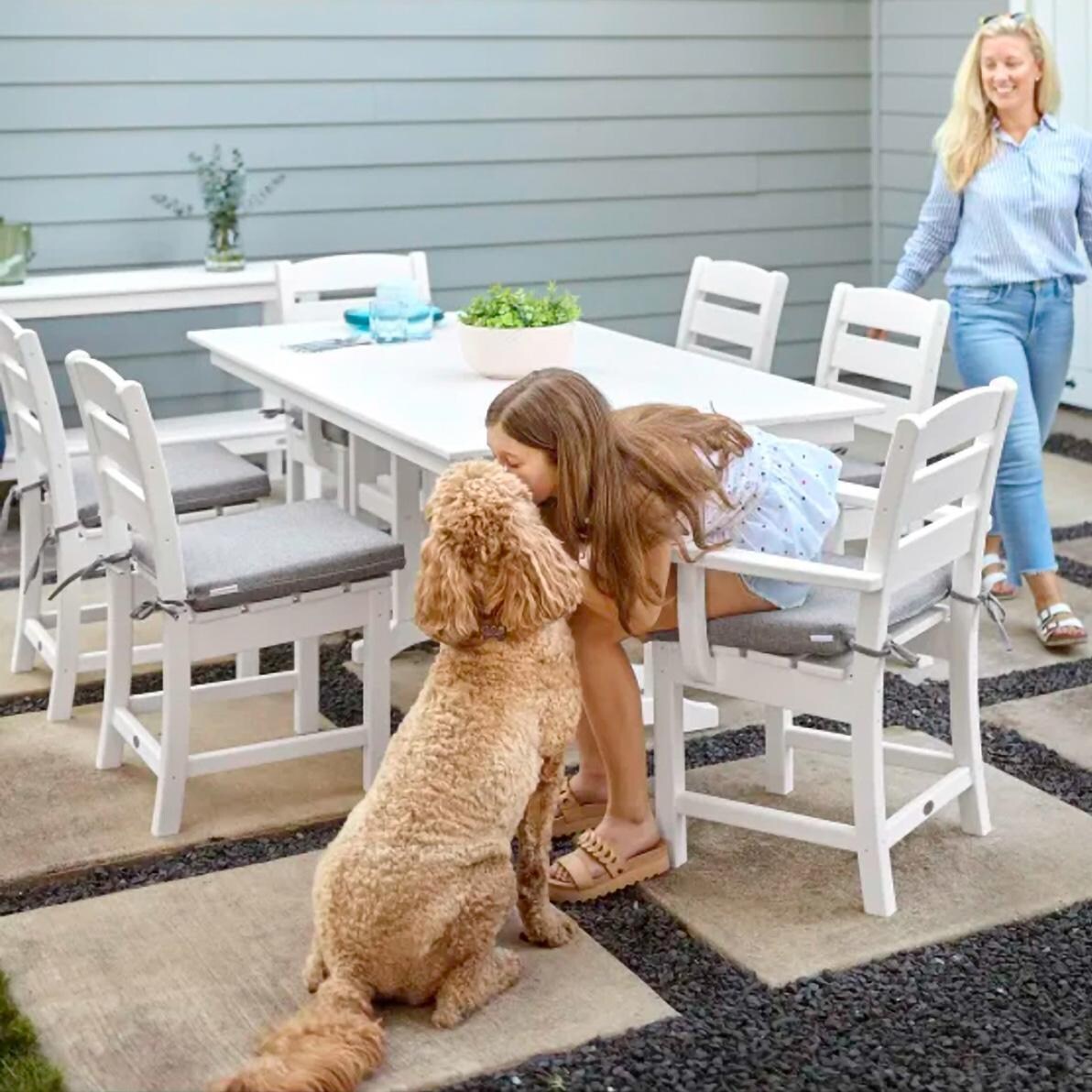POLYWOOD Lakeside 7-Piece Farmhouse Dining Set - White - On the Patio - Lifestyle thumbnail