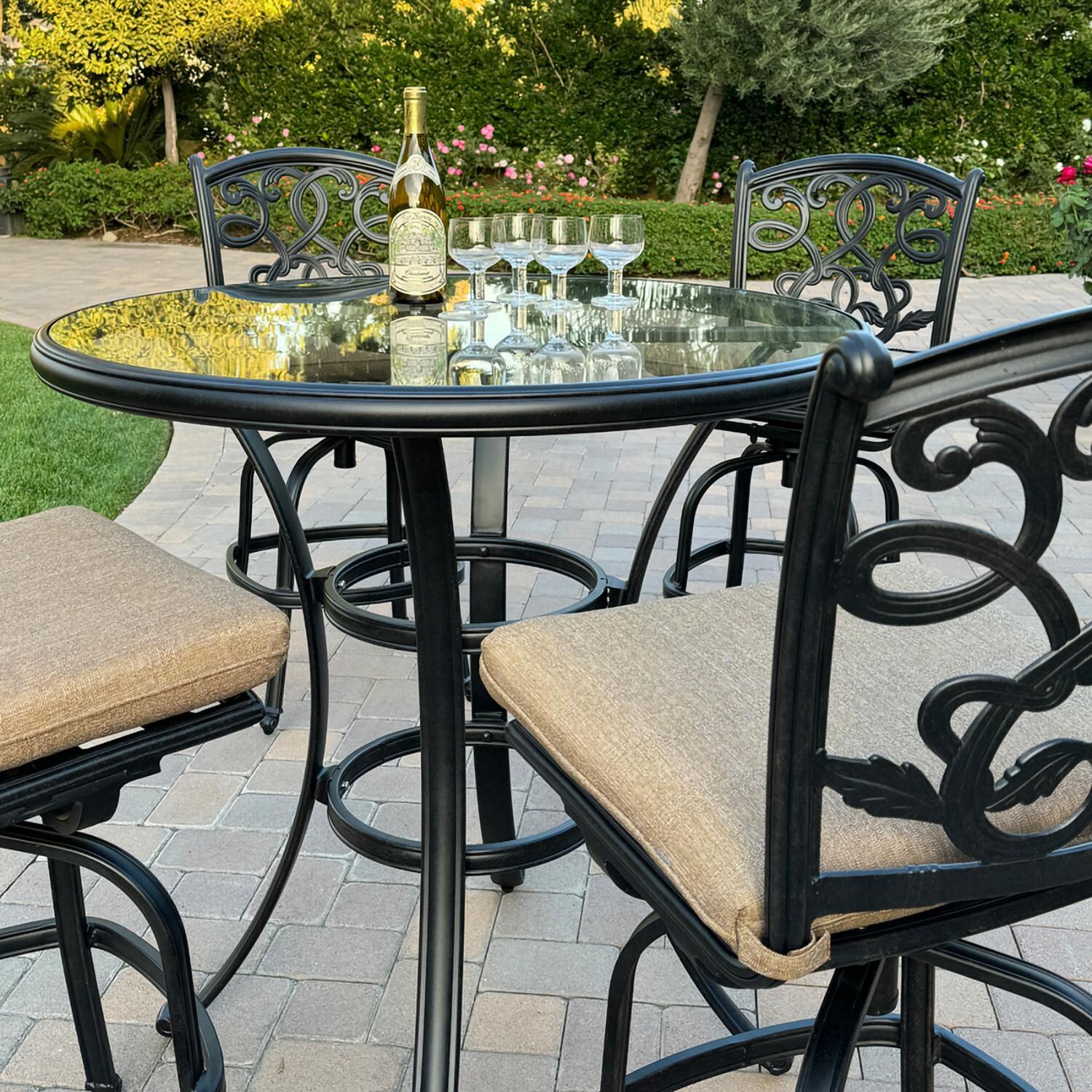 Darlee B/DL2052-5PC-50F22 Santa Monica 5 Pc Cast Aluminum Dining Set in Antique Bronze - Table w/ Chairs Back - Lifestyle thumbnail