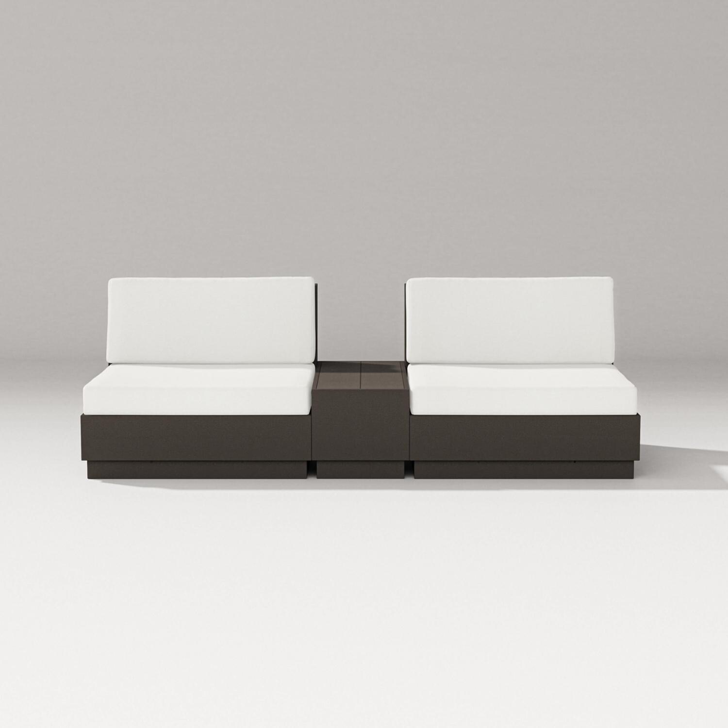 Elevate 3 Pc Recycled Plastic Club Chair Seating Set in Vintage Coffee /Natural Linen By PW Designer Series