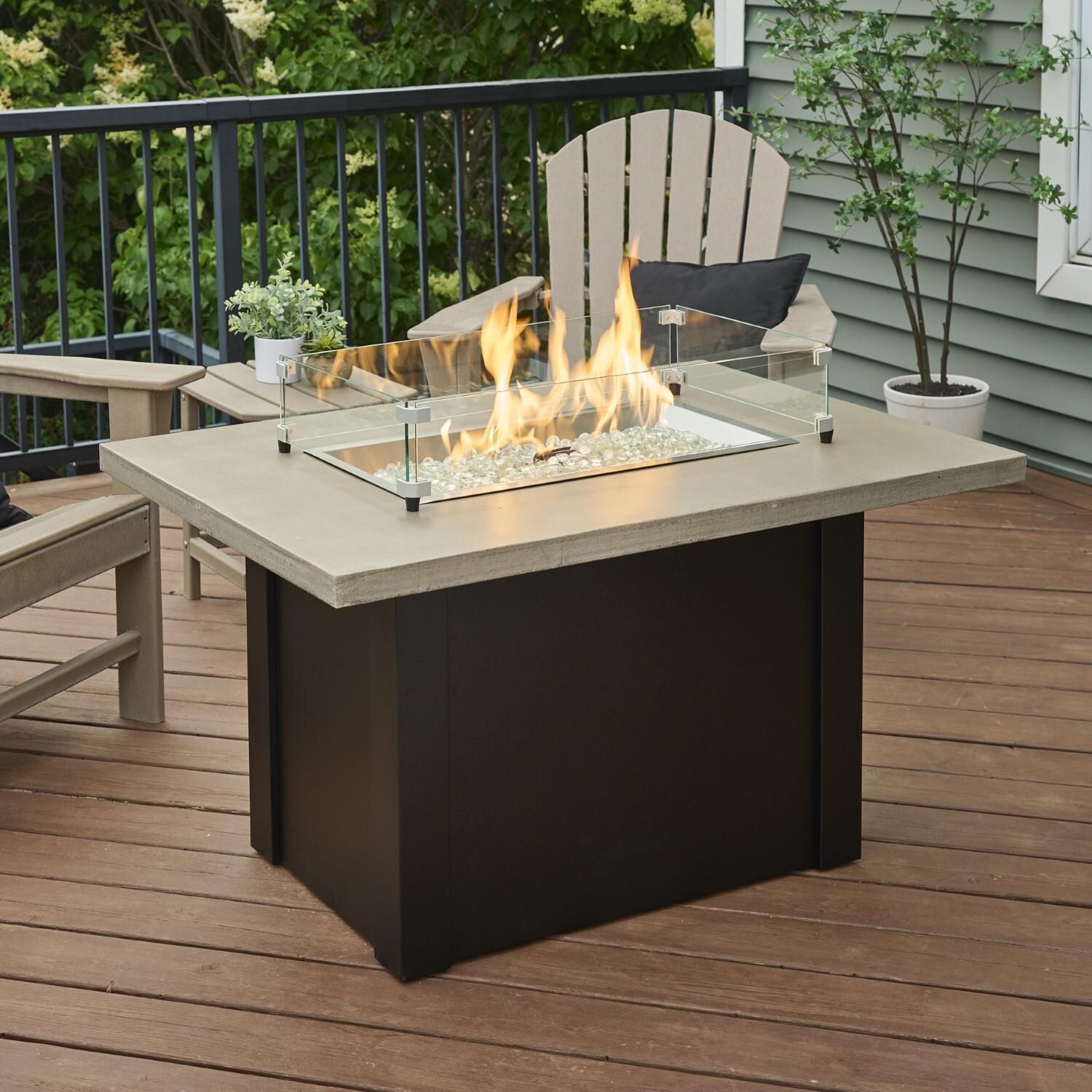 Havenwood 44 Inch Fire Pit Table W/ Pebble Grey Top & Black Base - Flames W/ Glass - Lifestyle thumbnail