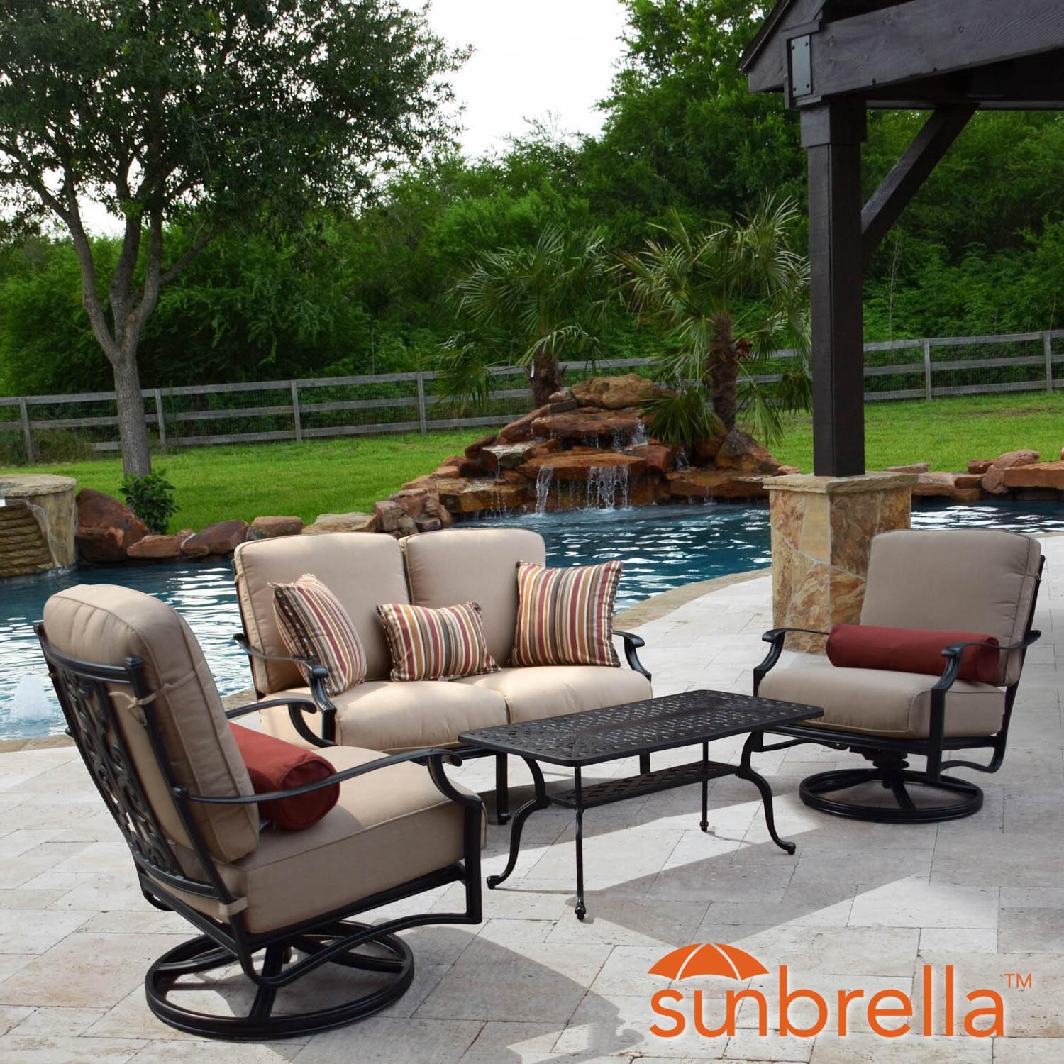Bocage 4 Piece Cast Aluminum Patio Conversation Set W/ Loveseat, Swivel