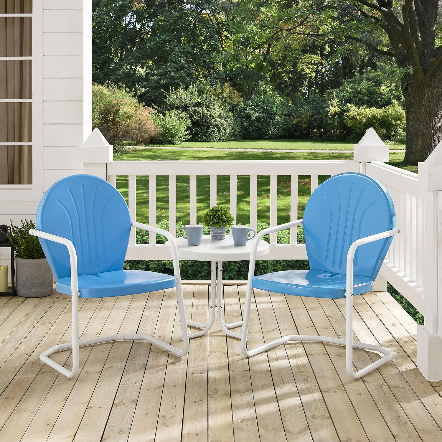 Ultimate Patio UP-32237BL 3Pc Retro Outdoor Chair Set in Sky Blue - On Patio - Lifestyle thumbnail