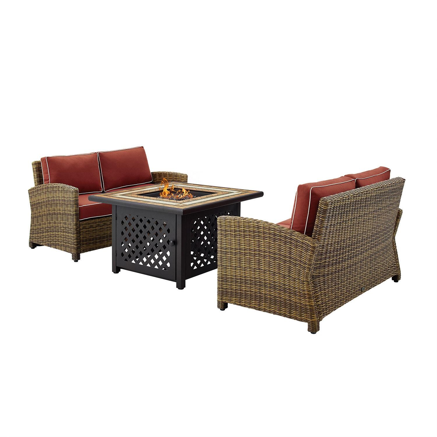 Ultimate Patio UP-92397-SG 3Pc Wicker Outdoor Loveseat Set in Sangria - Rear - White Background thumbnail