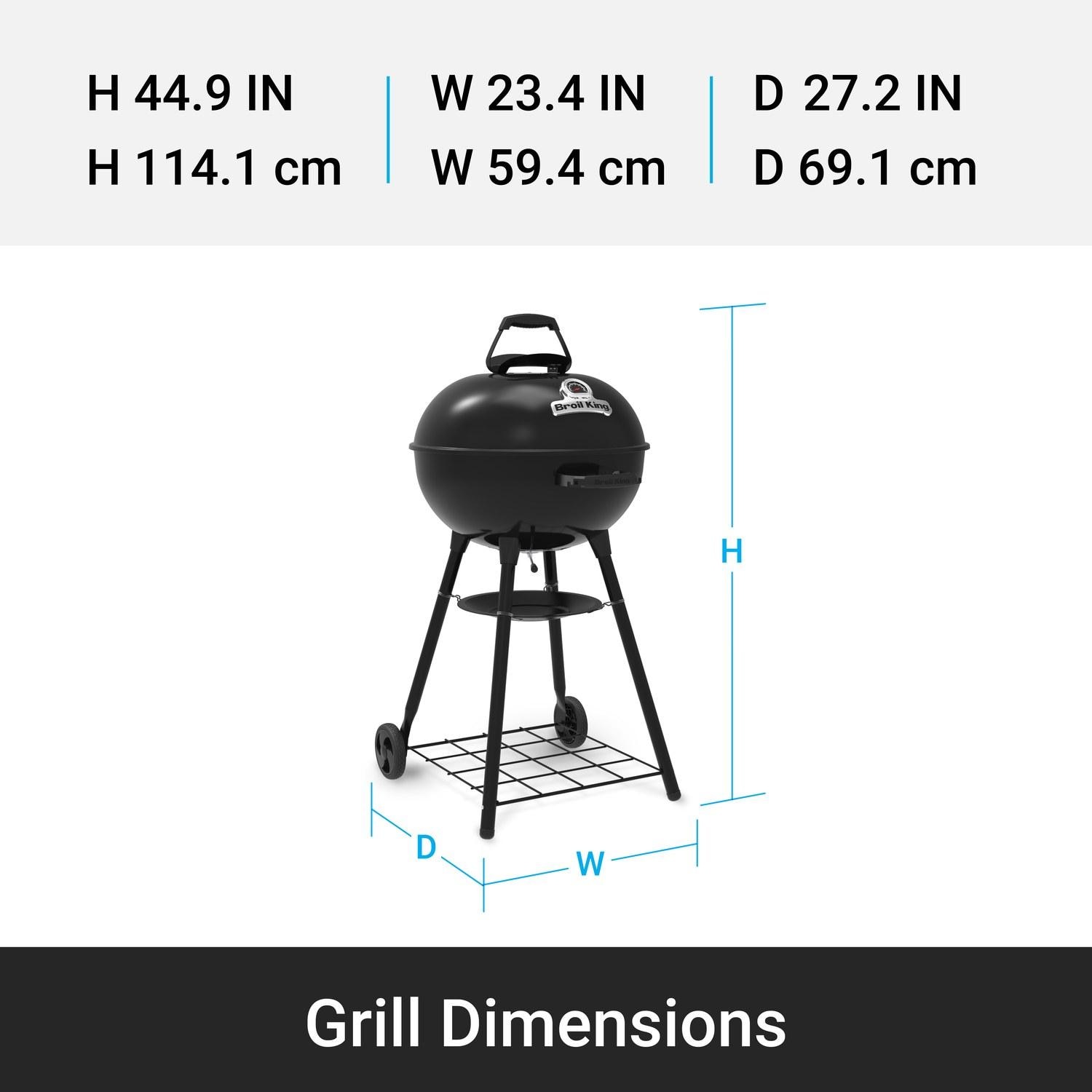 Broil King 401010 Kettle 22 1/2-in Charcoal Grill - Black - Grill Dimensions - Dimensional thumbnail
