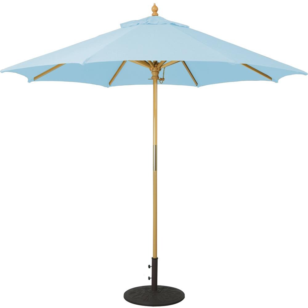 Galtech 9 Ft. Octagonal Hardwood Patio Market Umbrella W/ Push Lift - Light Wood W/ Sunbrella Canvas Air Blue Canopy