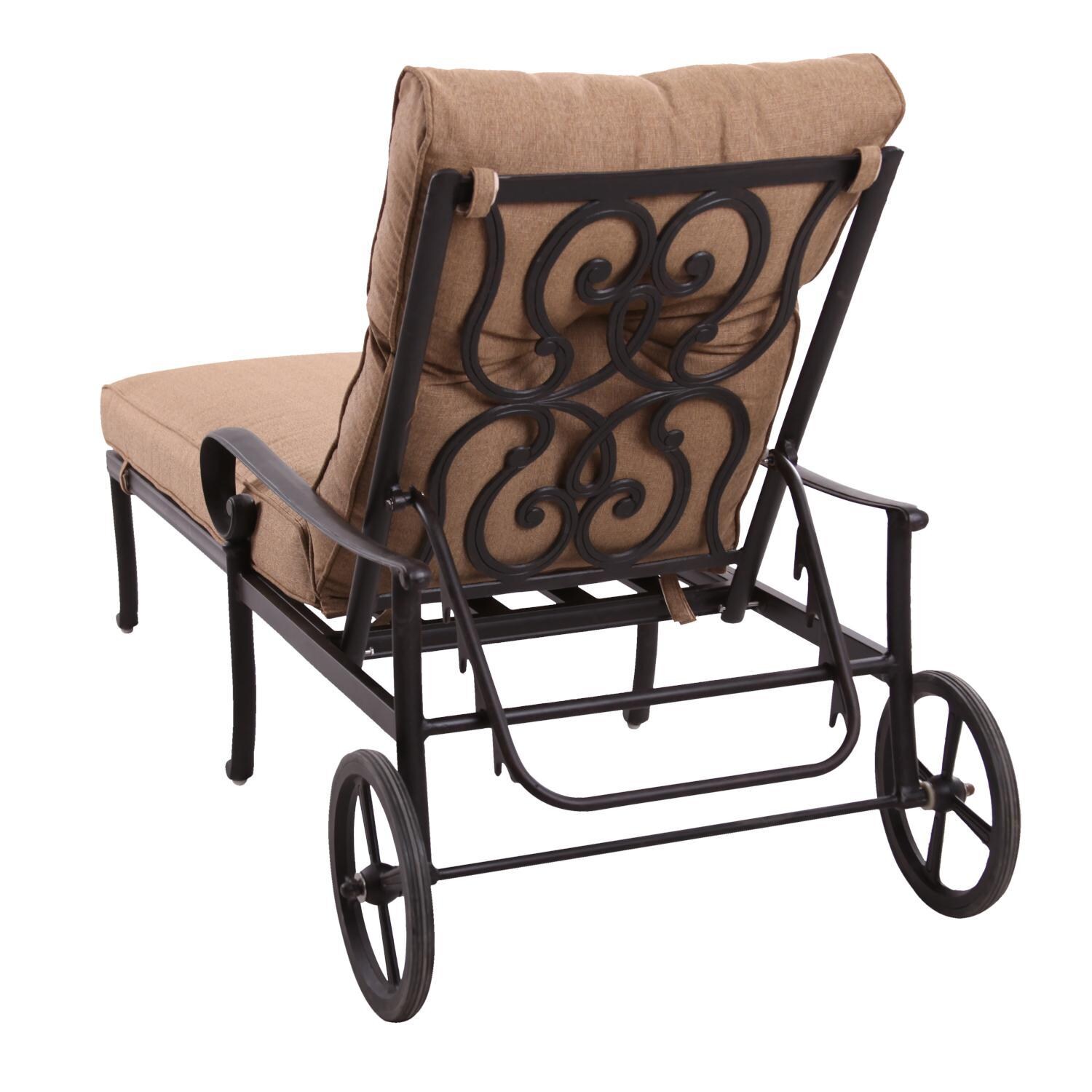 Santa Anita 2 Pc Cast Aluminum Patio Chaise Lounge Set W/ Sesame Sunbrella Cushions By Darlee - Rear View - White Background thumbnail