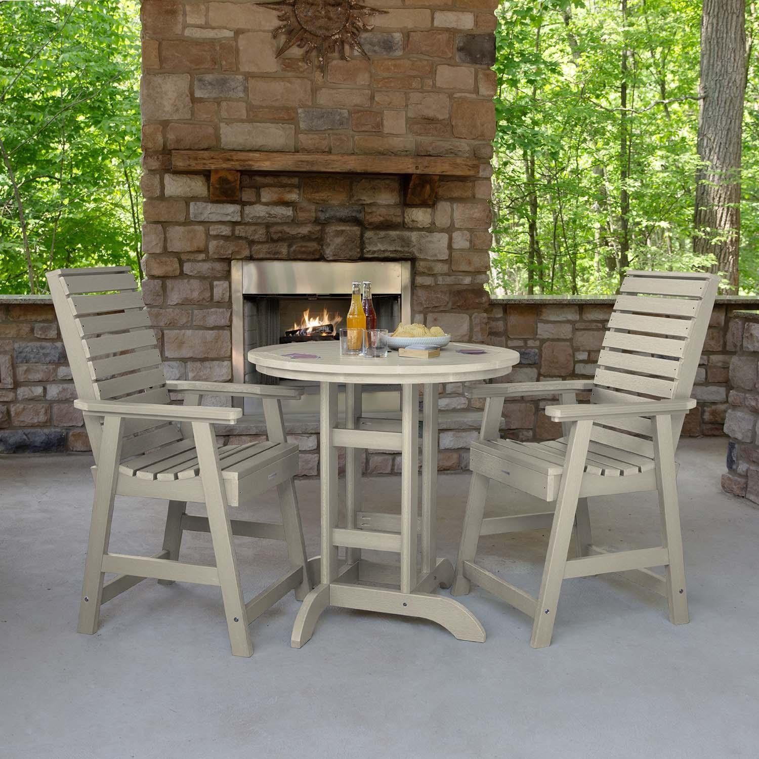 Lakeview Outdoor Designs Elm Pointe 3 Pc Recycled Plastic Round Counter Dining Set in Whitewash by - LV-CNW36-WAE