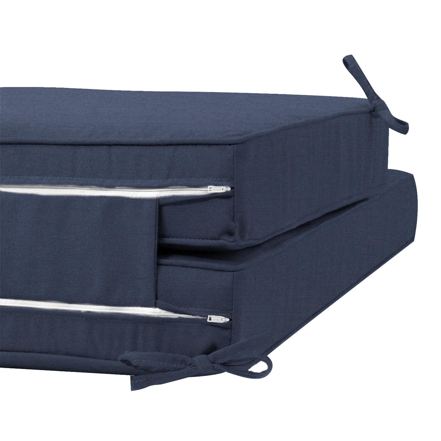 Sunbrella Canvas Navy Extra Long Outdoor Replacement Chaise Lounge Cushion W/ Piping By UltimatePatio.com - Zipper and Tie Detail thumbnail