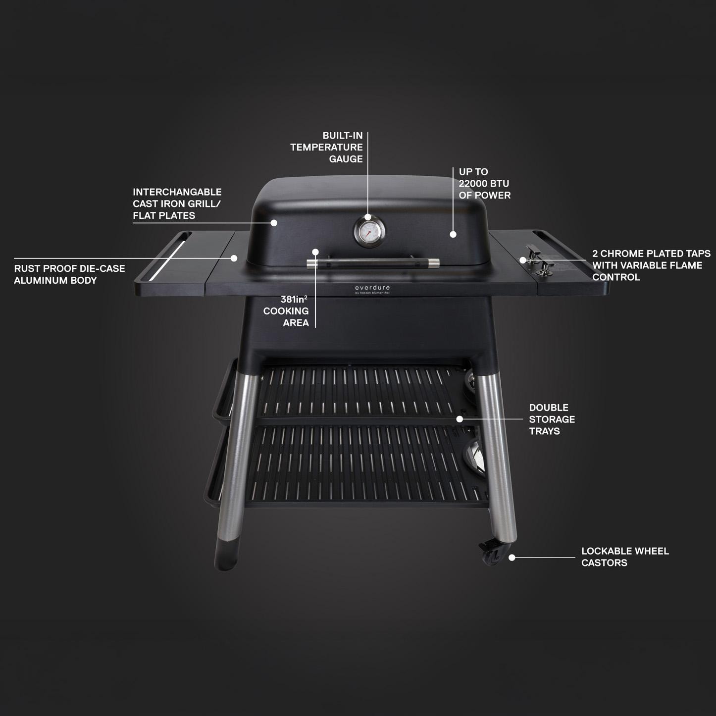 Everdure HBG2BUS Everdure FORCE 48-in 2 Burner Propane Grill w/ Stand - Black - HBG2BUS - Features - Detail thumbnail