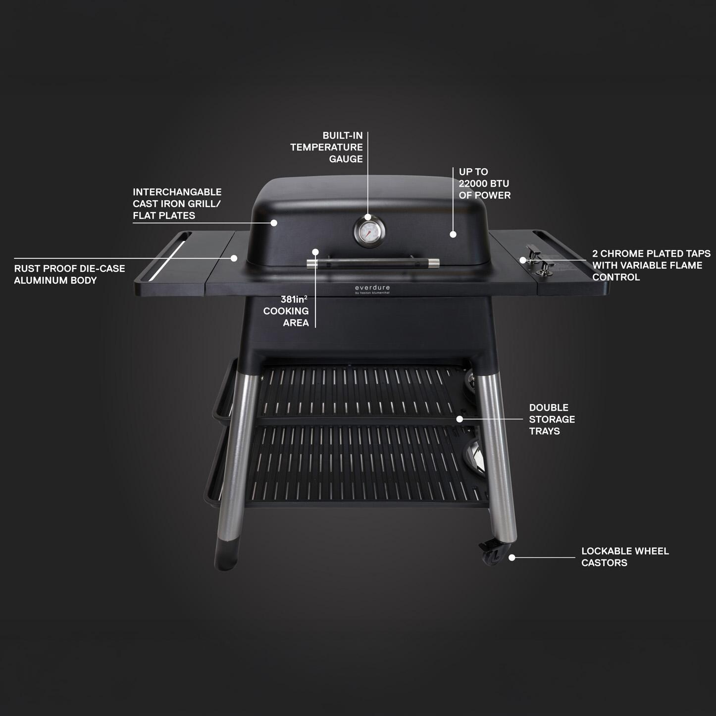 Everdure HBG2BUS Everdure FORCE 48-in 2 Burner Propane Grill w/ Stand - Black - HBG2BUS - Features - Detail