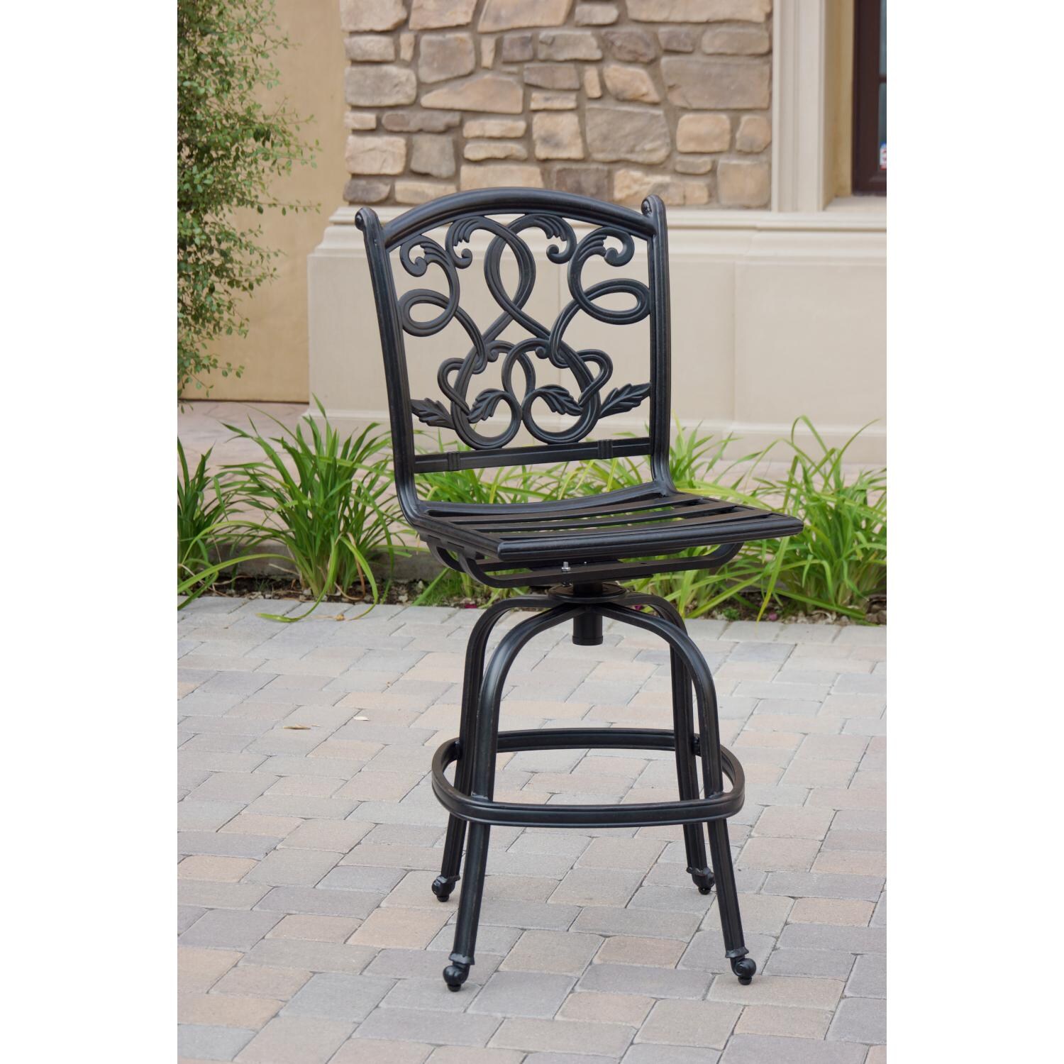 Darlee DL2052-17-6 Santa Monica 6 Piece Cast Aluminum Patio Armless Swivel Bar Stool Set W/ Sesame Cushions - Frame thumbnail