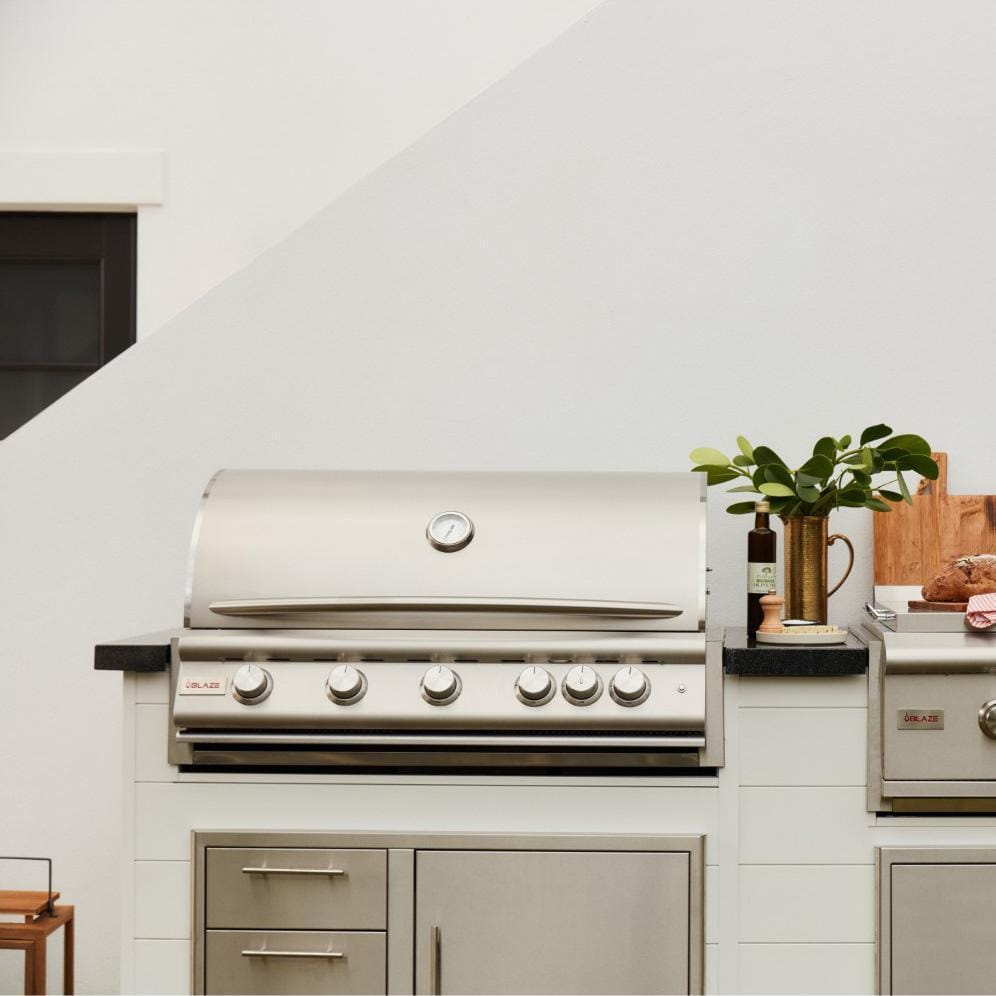 Blaze BLZ-5LTE3-NG Premium LTE+ 40-Inch 5-Burner Built-In Natural Gas Grill With Rear Infrared Burner & Lift-Assist Hood - Front View - Lifestyle thumbnail