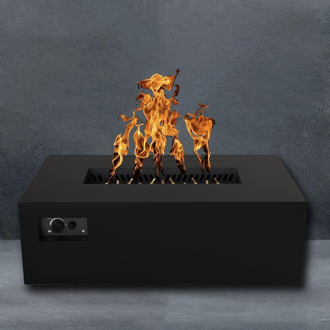AON 48 x 30 Inch Rectangular Powder Coated Steel Natural Gas Fire Pit Table in Black By Warming Trends - Fire - Detail thumbnail