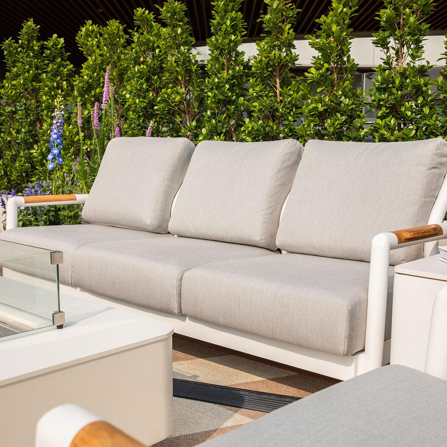 Elementi Santorini Outdoor Aluminum 3 Person Sofa w/ Sunbrella Cushions