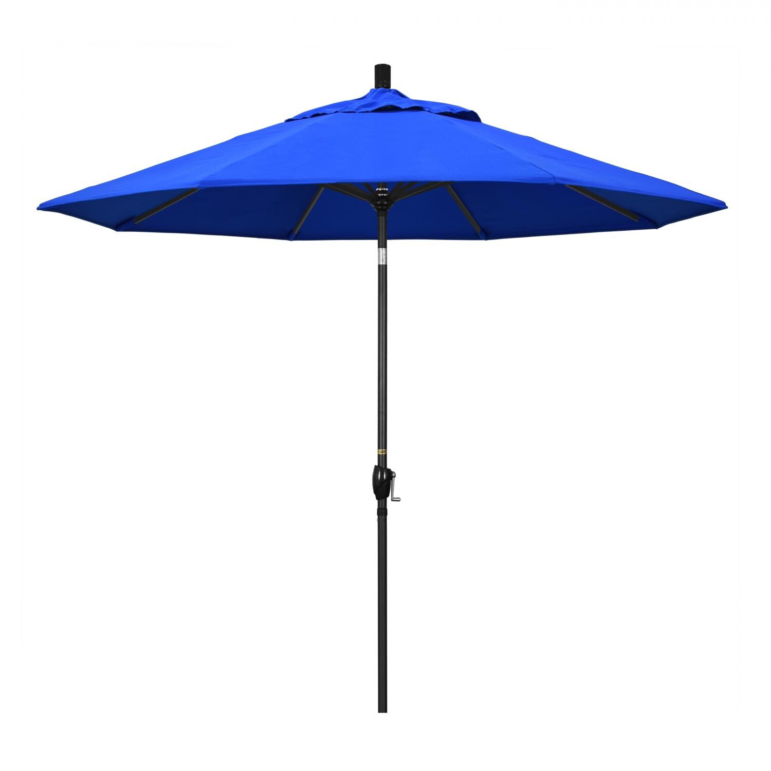 California Umbrella 9 Ft Octagonal Aluminum Push Button Tilt Patio Umbrella W/ Crank Lift & Aluminum Ribs - Stone Black Frame / Sunbrella Canvas Pacific Blue Canopy thumbnail