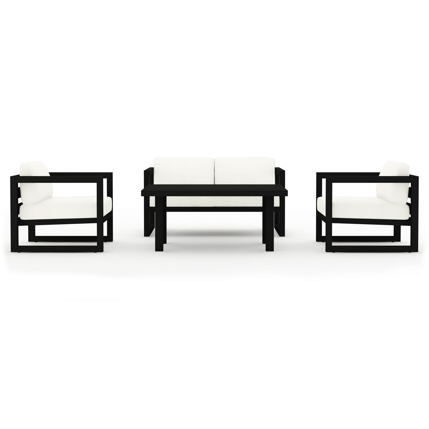 Lakeview MSTYCV-BK-SET114-CN Misty Cove 4 Pc Aluminum Seating Set in Black w/Chat Table & Canvas Natural Cushions by Lakeview Outdoor Designs - Set Front View - White Background thumbnail