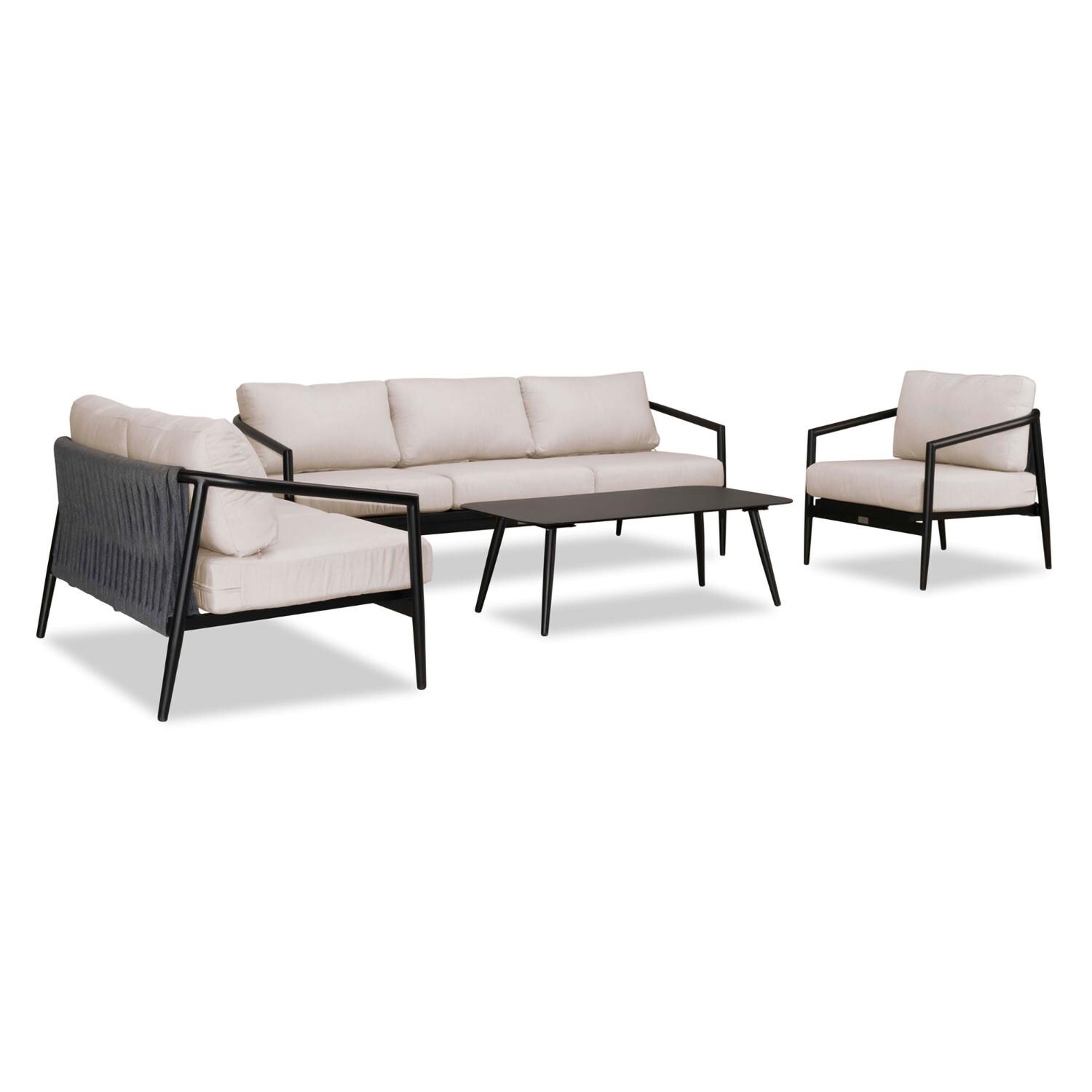Lakeview Midnight Cove 4 Pc Aluminum Sofa Loveseat Seating Set in Black/Carbon/Cast Silver - Angled - White Background thumbnail