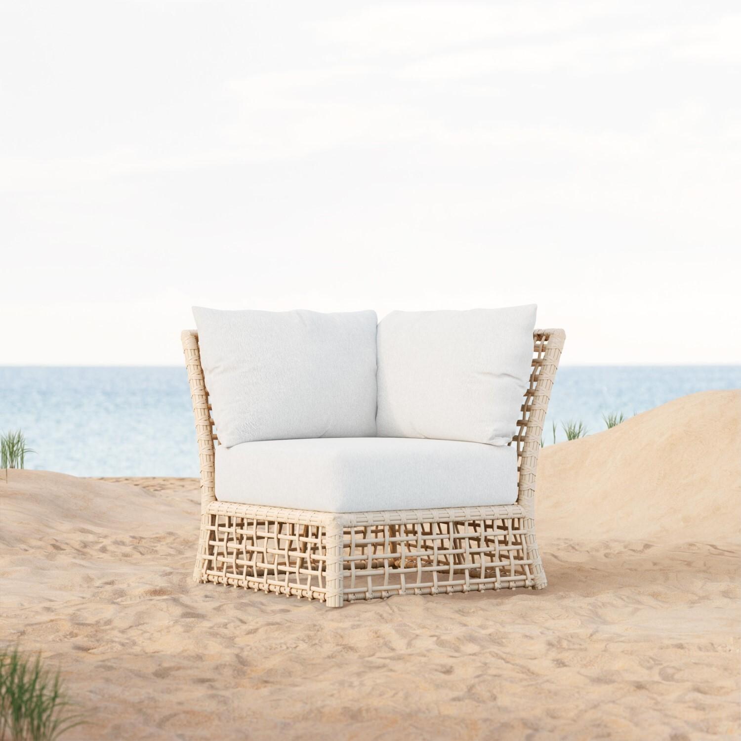 Kiawah Wicker Corner Club Chair in Almond/Cloud by Azzurro Living