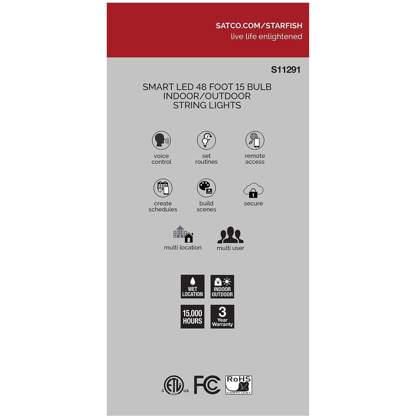 Satco S11291 Smart LED 48 Foot 15 Bulb String Lights - Packaging Side thumbnail