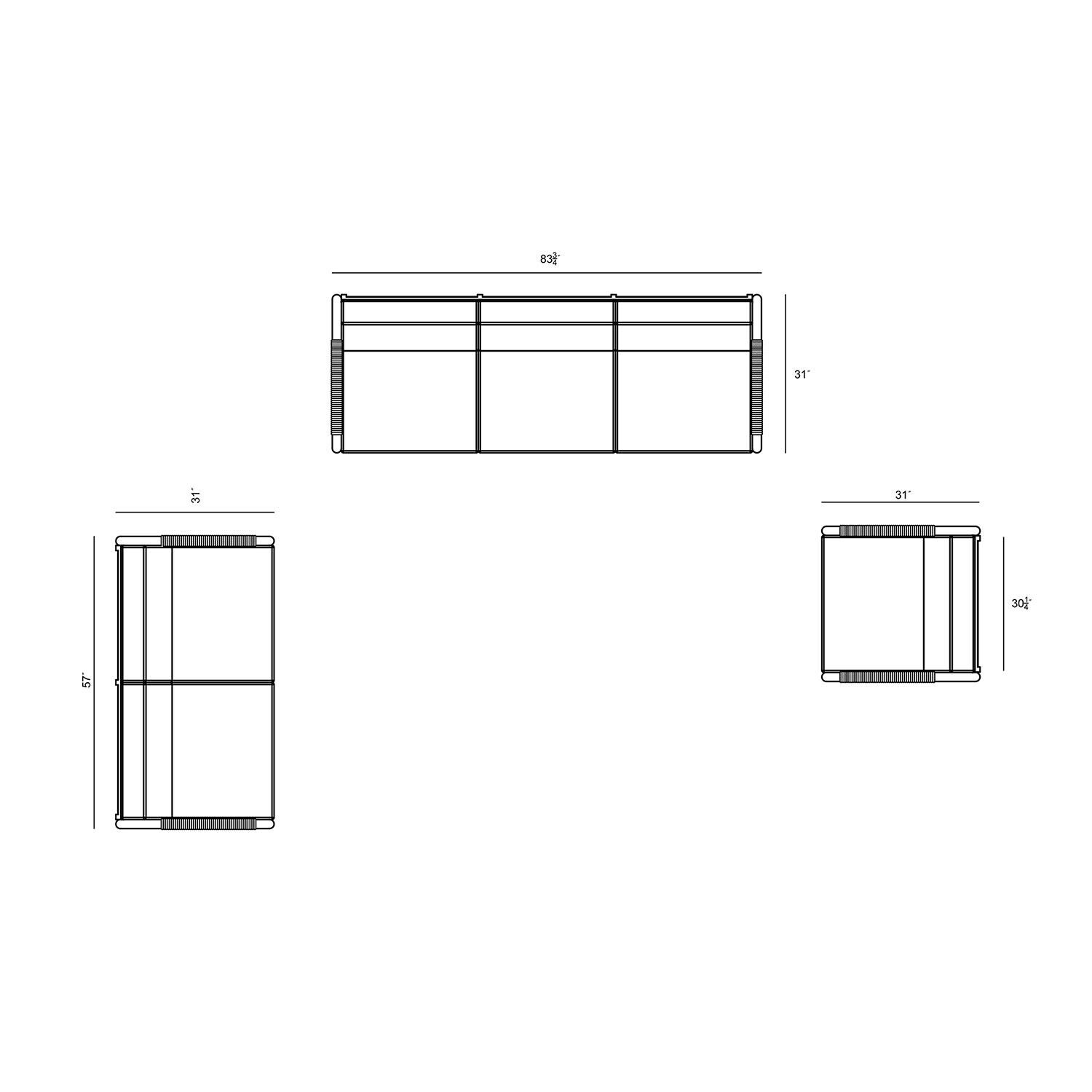 Lakeview AVEBAY-BK-CO-SET143-IN Avenue Bay Black/Carbon 3 Pc Sofa Loveseat Set - Spectrum Indigo - Bottom Dimensions - Diagram thumbnail