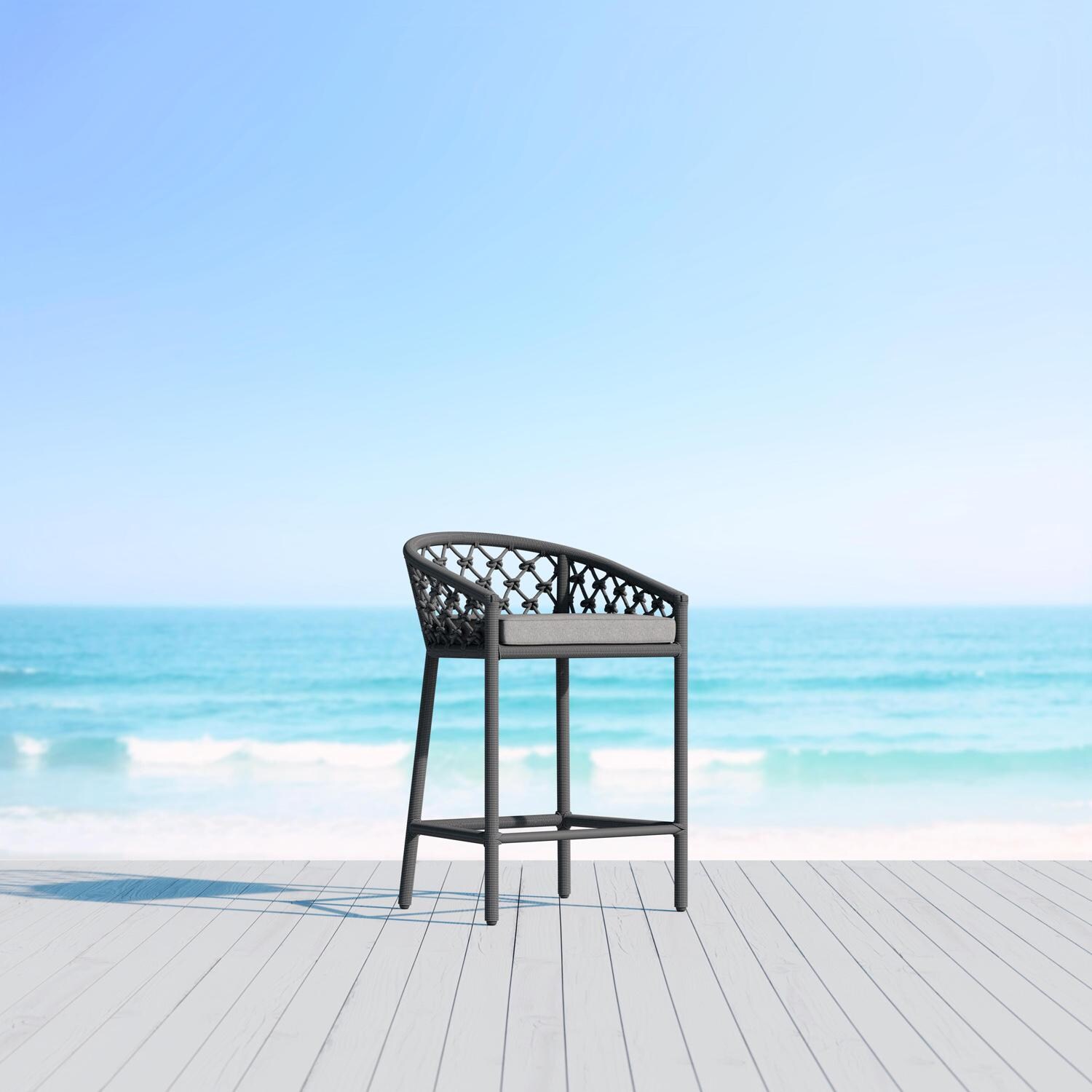 Azzurro Living Amelia Woven Rope Counter Stool in Ash/Fog - Lifestyle thumbnail