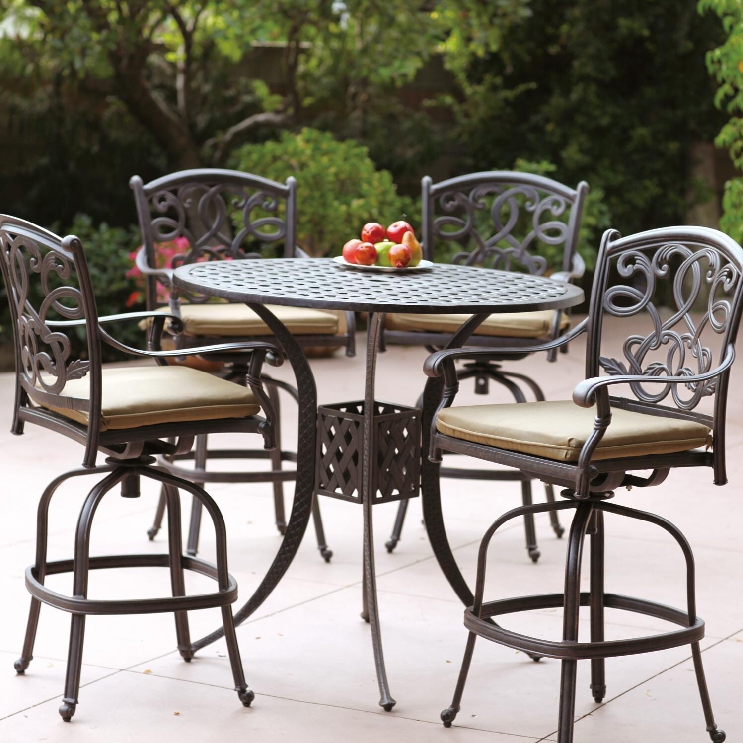 Darlee Santa Monica 5 Piece Cast Aluminum Patio Bar Set With Swivel Bar Stools : Ultimate Patio