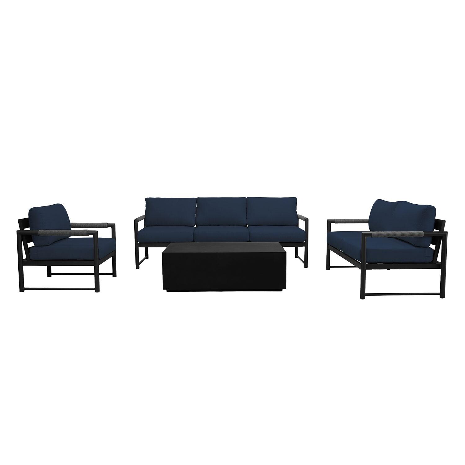 Lakeview AVEBAY-BK-CO-SET137-IN Avenue Bay Black/Carbon 4 Pc Sofa Loveseat Set - Spectrum Indigo - Display - White Background thumbnail